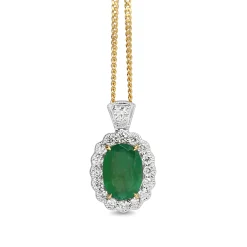 14ct Yellow and White Gold Emerald and Diamond Daisy Style Necklace