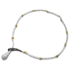 18ct Yellow and White Gold Black and White Diamond Snake Style Necklace