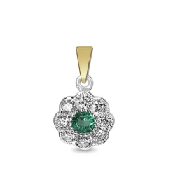 9ct Yellow and White Gold Emerald and Diamond Daisy Pendant