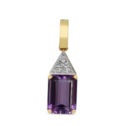 14ct Yellow and White Gold Emerald Cut Amethyst and Diamond Enhancer Pendant