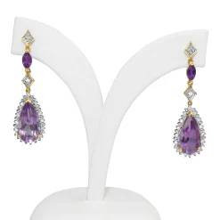 14ct Yellow and White Gold Amethyst and Diamond Drop Earrings