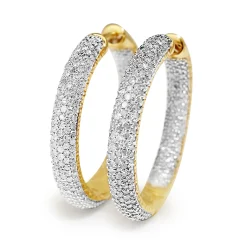 14ct Yellow and White Gold Pavé Diamond Hoop Earrings