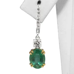 18ct Yellow and White Gold Emerald and Diamond Drop Earrings