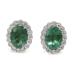 14ct Yellow and White Gold Daisy Style Emerald and Diamond Earrings