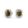 18ct Yellow and White Gold Emerald Cut Champagne Diamond Halo Earrings