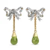 14ct Yellow and White Gold Peridot and Old and Rose Cut Diamond Bow Earrings