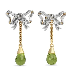 14ct Yellow and White Gold Peridot and Old and Rose Cut Diamond Bow Earrings