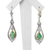 18ct Yellow and White Gold Antique Emerald and Single Cut Diamond Drop Earrings