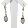 18ct Yellow and White Gold Art Deco Onyx, Coral and Rose Cut Diamond Earrings