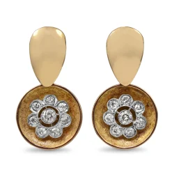 18ct Yellow and White Gold Vintage Old Cut Diamond Daisy Earrings