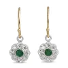 9ct Yellow and White Gold Emerald and Diamond Daisy Drop Earrings