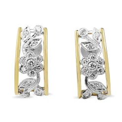 9ct Yellow and White Gold Diamond Floral Drop Earrings