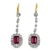 18ct Yellow and White Gold Antique Ruby and Old / Single Cut Diamonds Drop Earrings