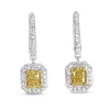 18ct Yellow and White Gold Yellow Radiant Diamond Halo Drop Earrings
