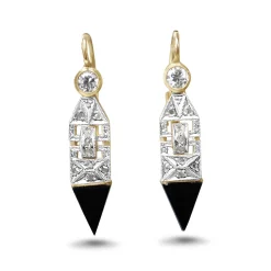 18ct Yellow and White Gold Antique Onyx and Diamond Earrings