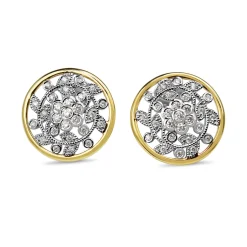 9ct Yellow and White Gold Floral Diamond Stud Earrings