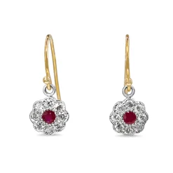 9ct Yellow and White Gold Ruby and DIamond Daisy Earrings
