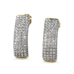 14ct Yellow and White Gold Pavé Half Hoop Diamond Earrings