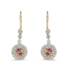 18ct Yellow and White Gold Pink Sapphire and Diamond Halo Drop Earrings