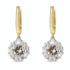 18ct Yellow and White Gold Champagne Diamond Halo Drop Earrings