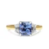 18ct Yellow and White Gold Cushion Sapphire and Half Moon Diamond 3 Stone Ring