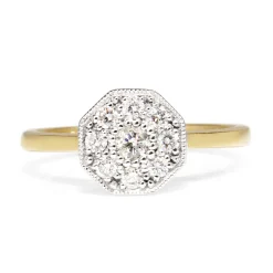 9ct Yellow and White Gold Hexagon Cluster Ring