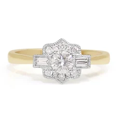 18ct Yellow and White Gold Art Deco Style Diamond Ring