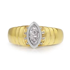 18ct Yellow and White Gold Marquise Bezel Diamond Ring