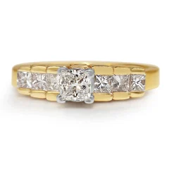 14ct Yellow and White Gold Princess Cut Diamond Ring