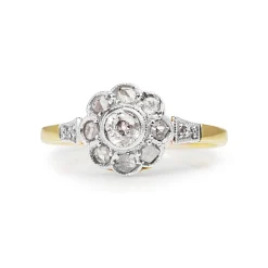 18ct Yellow and White Gold Antique Diamond Daisy Ring