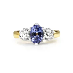 18ct Yellow and White Gold 3 Stone Sapphire and Diamond Ring