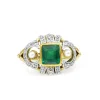 14ct Yellow and White Gold Emerald, Diamond and Pearl Art Deco Ring