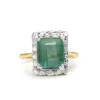 18ct Yellow and White Gold Emerald and Single Cut Diamond Vintage Ring