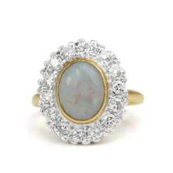 14ct Yellow and White Gold Opal and Diamond Vintage Halo Ring