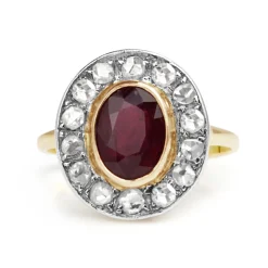 18ct Yellow and White Gold Antique Treated Ruby and Diamond Ring
