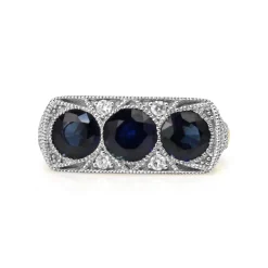 18ct Yellow and White Gold 3 Sapphire and Diamond Ring