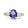 18ct Yellow and White Gold Tanzanite and Old Cut Diamond 3 Stone Ring