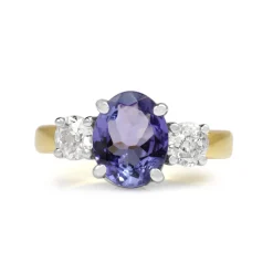 18ct Yellow and White Gold Tanzanite and Old Cut Diamond 3 Stone Ring