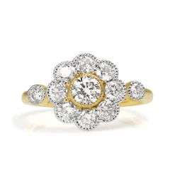 18ct Yellow and White Gold Diamond Daisy Ring