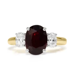 18ct Yellow and White Gold Oval Ruby and Diamond 3 Stone Ring