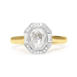 18ct Yellow and White Gold Vintage Style Rose Cut Diamond Halo Ring