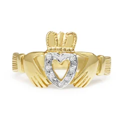 9ct Yellow and White Gold Diamond Claddagh Ring