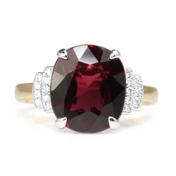 18ct Yellow and White Gold Garnet and Diamond Ring