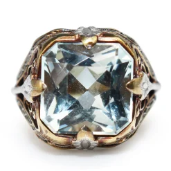14ct Yellow and White Gold Art Deco Aquamarine Ring