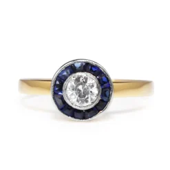 18ct Yellow and White Gold Art Deco Sapphire and Diamond 'Target' Ring
