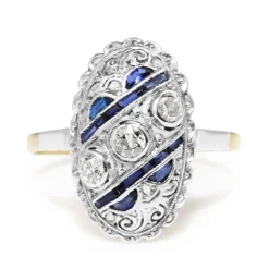 18ct Yellow and White Gold Art Deco Old Cut Diamond and Sapphire Ring