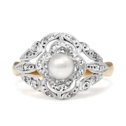18ct Yellow and White Gold Art Deco Diamond and Pearl Ring