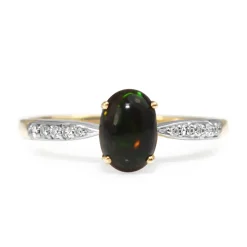 9ct Yellow and White Gold Black Opal and Diamond Ring