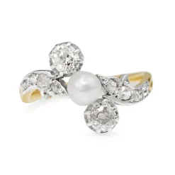 18ct Yellow and White Gold Antique Pearl and Diamond 'Moi et Toi' Ring