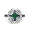18ct Yellow and White Gold Diamond, Emerald and Sapphire Deco Style Ring